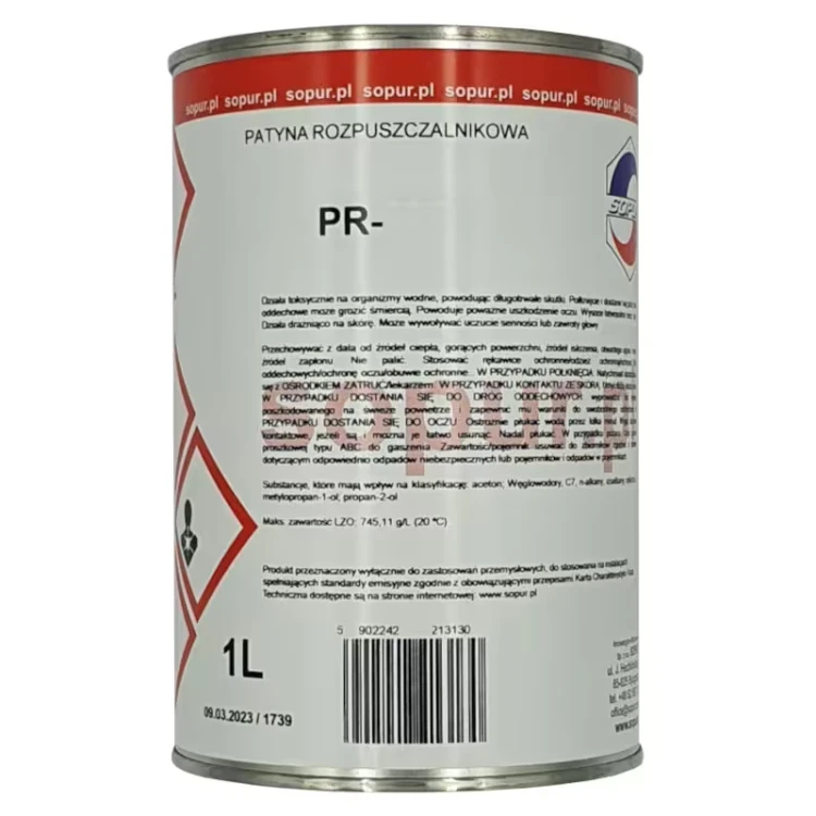 PR- patyna rozpuszczalnikowa Sopur 1 litr | kolory | do drewna | złota | srebrna | biała | czarna