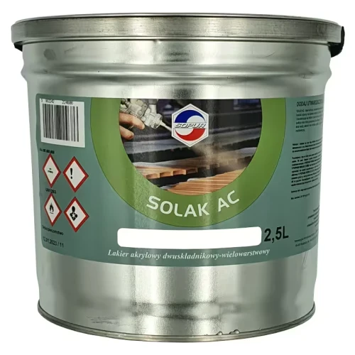 Sopur Solak AC lakier akrylowy do drewna 2,5L | ultramat | mat | półmat | półpołysk | połysk | wysoki połysk