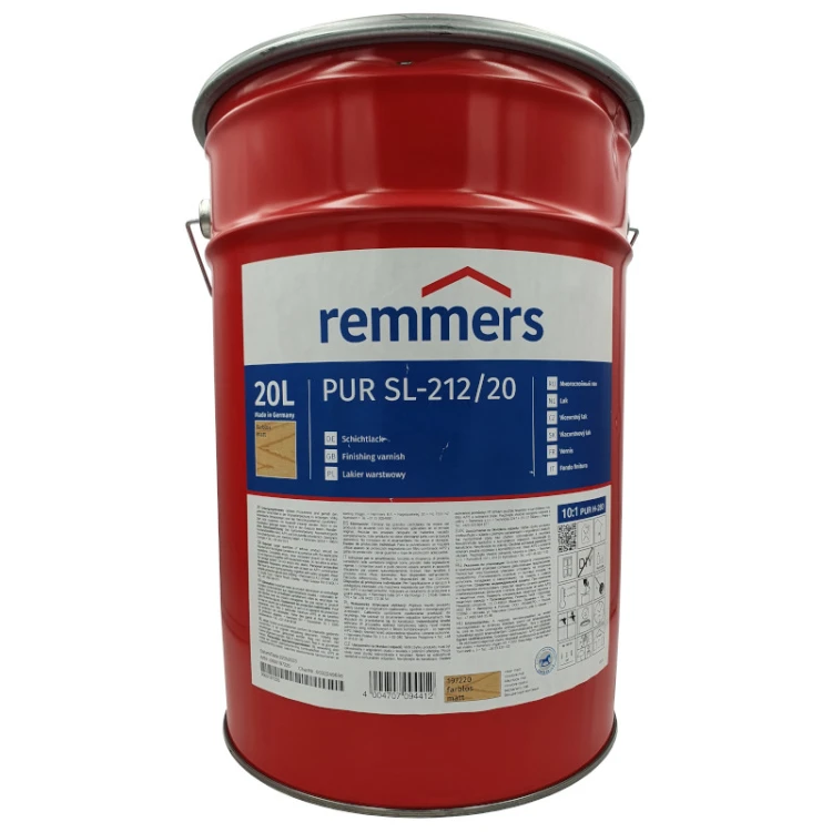 Remmers lakier PUR SL-212/20 do drewna mat 20L | lakier do parkietu | lakier do schodów | lakier do mebli | 212/30 | 212/50 | półmat | połysk jedwabisty